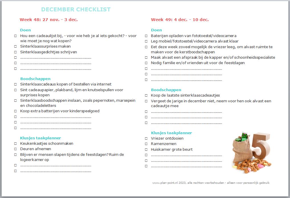 December checklist – gratis printversie